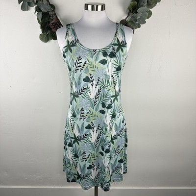 TANGO MANGO Dress Midi Tank Smooth Stretch Green Floral Printed Casual Size M
