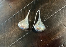 Vintage Floral Etched Sterling Silver 925 Puffy Teardrop Dangle Earrings
