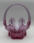 Vintage Fenton Cranberry Glass Hexagonal Basket w/ Applied Twisted Handle