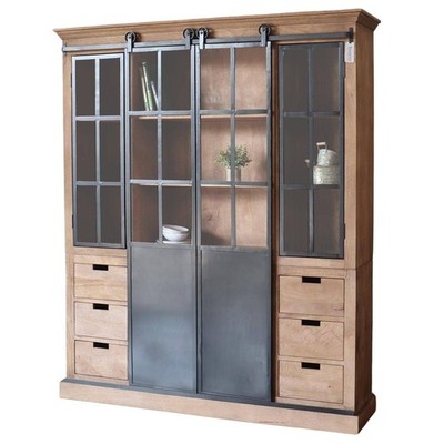 Buffetschrank STUPORE massiv Industrial Style Eisen Schiebetüren Geschirrschrank
