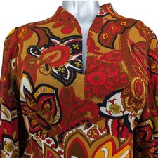 Vintage 1970s Handmade Psychedelic HAWAIIAN MAXI DRESS Empire Waist Long Sleeves
