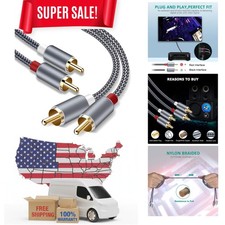 Versatile 6FT RCA Aux Cable - 2-Pack, Ideal for Subwoofer & Home Audio Systems