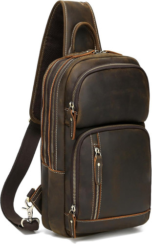 Full Grain Leather Sling Bag for Men, Crossbody Bag Fits 12.9" Ipad Crossbody Ch
