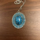 Vtg Faux Turquoise Southwestern Necklace Silver tone Estate Costume Jewelry 24"