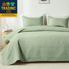 Quilts Queen Size,Sage Green Ultrasonic Full/Queen Quilt Set,Lightweight Soft Be