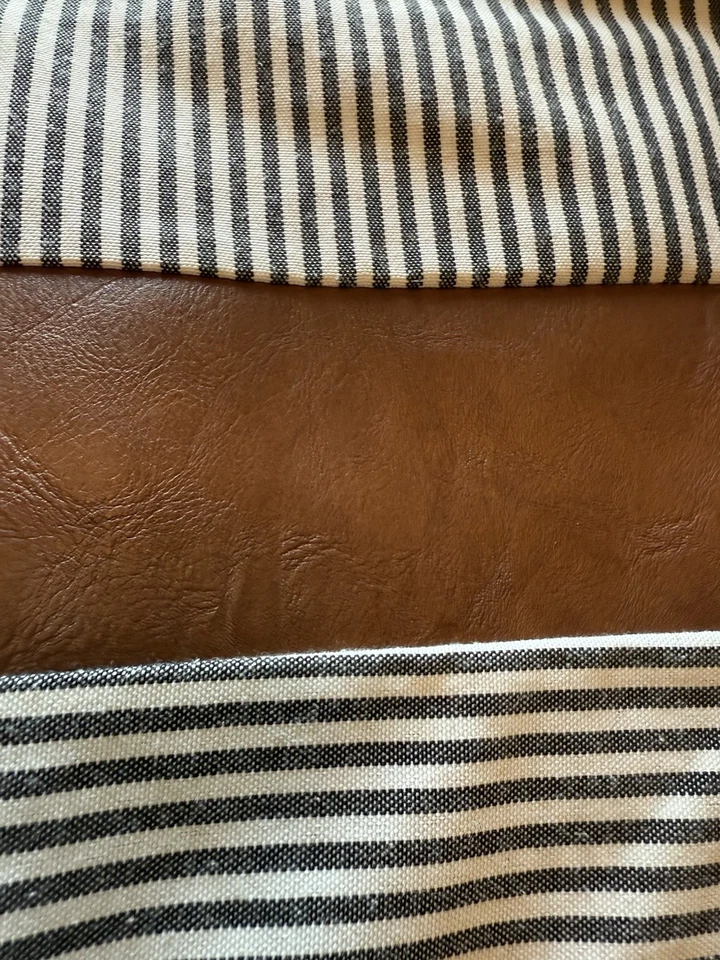 Set of 2 18” X 18” Throw Pillow Covers Ticking Striped Faux Brown Leather - Image 3 of 4