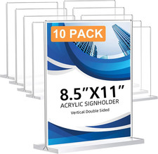 10 Pack Acrylic Sign Holder 8.5 X 11, Double-Sided Clear Sign Holder Plastic Sta