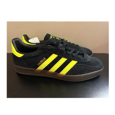 adidas Gazelle Indoor JR3841 Black Solar Yellow Suede Lace Up Low Top Sneakers
