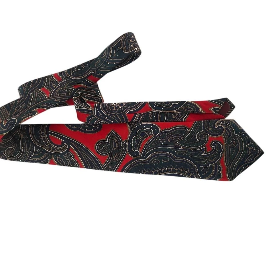 Vintage 90s Halston Men's Multicolor Paisley Silk Tie Classic Length Made in USA - Image 3 of 4