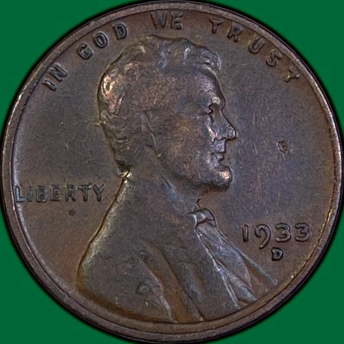 1933-D Lincoln Wheat Cent Fine F Coin #35841