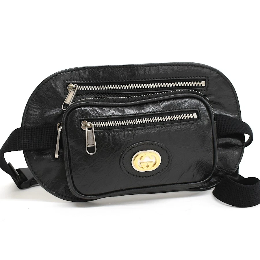 Gucci sac ceinture G imbriqué sac bandoulière 575857 cuir noir GUCCI