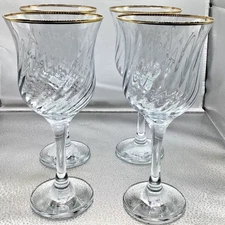 4  CIRCLEWARE Maxim Turkish Swirl Gold rim goblets 7 3/4". G15
