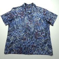 VTG Triumph Of California Mens Shirt XL Blue Paisley Geometric 90s Camp Casual