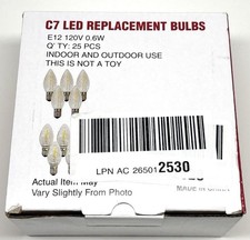 25 Pack C7 LED Clear Replacement Light Bulbs for Christmas 0.6W Ceramic 120V E12