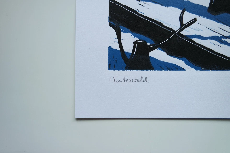 Farb-Linolschnitt „Winterwald“, Originaldruck, signiert T. Ehmke, 2025 - Bild 3 von 4