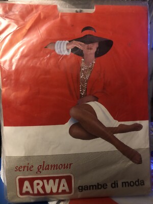 Paar schöne sexy Vintage Strumpfhosen Arwa Farbe weiß mit schwarzen Schleifen Gr.4