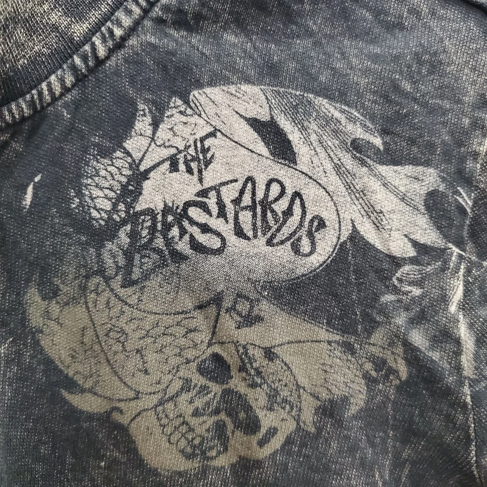 Polo Salvage Para Mujer Y2K Negro Envejecido Ácido Lavado Bastardos Tatuaje Gráfico M Foto 2 de 4