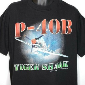 P-40B-Tiger-Shark-T-Shirt-Vintage-90s-US-Fighter-Flying-Tigers-Made-In-USA-XL