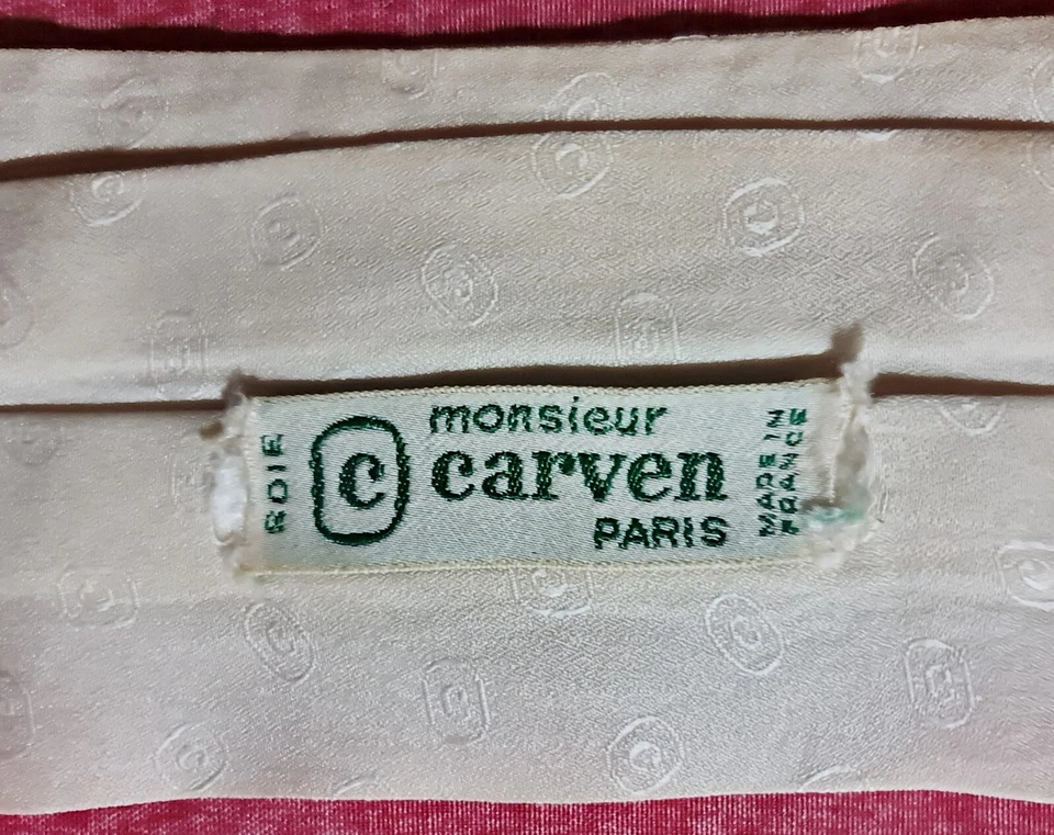 BUFANDA CABALLERO VINTAGE AUTÉNTICA MS CARVEN PARÍS BLANCO JACQUARD SEDA CORBATA LARGA HOMBRE Foto 3 de 3