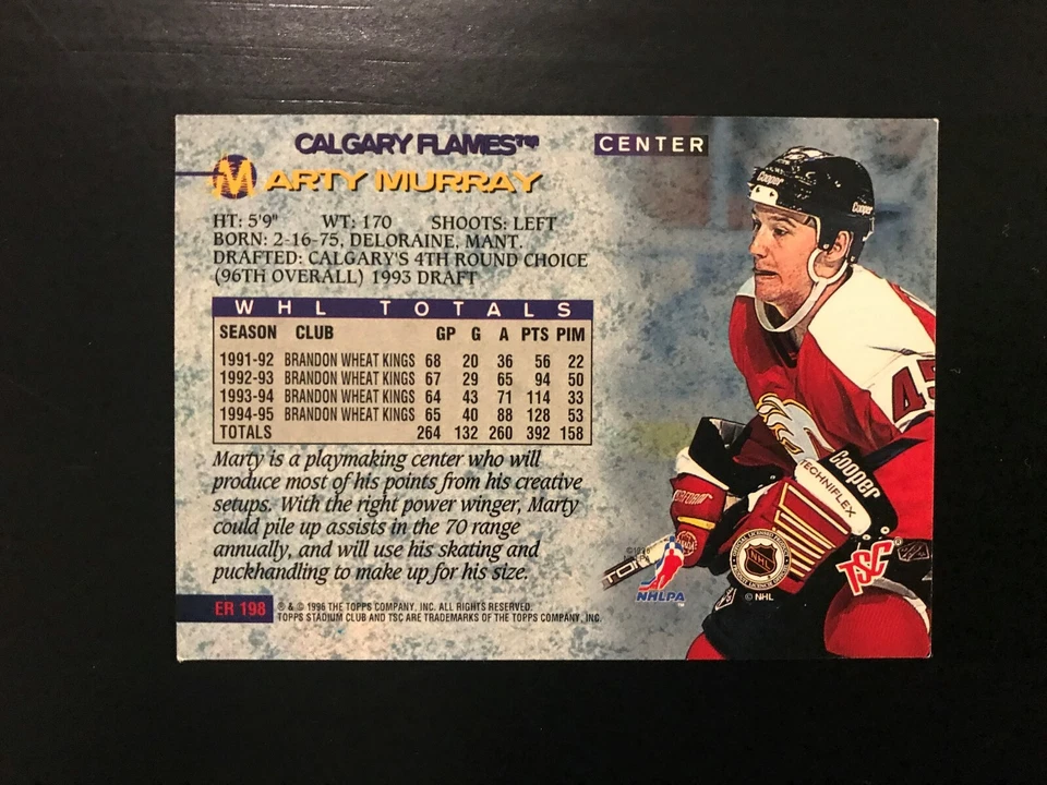 1995-96 Stadium Club Marty Murray Extreme Rookie Card #ER 198 - Image 2 of 2