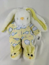 Wangs International White Rabbit Plush Bunny 12   Inch Clouds Yellow Slippers 