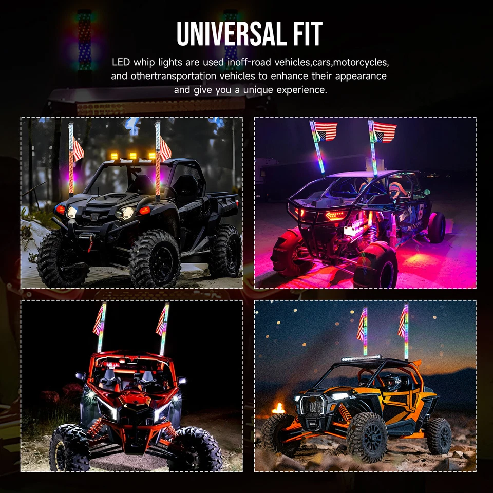 2x 3FT Thick Fat LED Whip Chasing RGB Lights For Can-Am Outlander Max 1000 1000R - Image 3 of 4