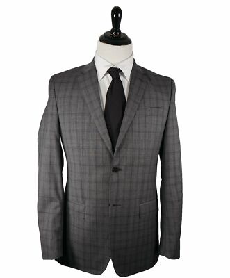 $1,395 VERSACE COLLECTION - Gray Bold Check Plaid Suit Logo Buttons - 38R