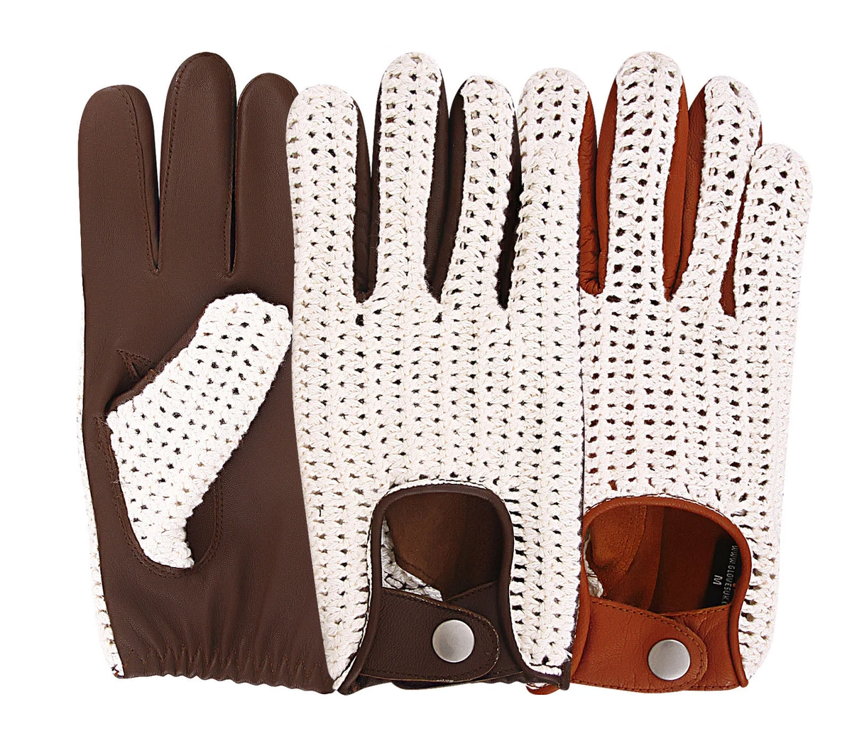 Vintage Classic Leather Driving Gloves – Brown, Crochet Back, Chauffeur Style For Men & Women
