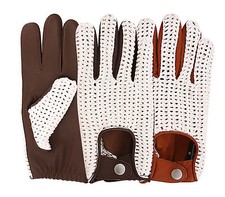 Classic English Leather Driving Gloves Crochet String Back Chauffeur Vintage men