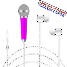 Earphone 3.5mm w/ Mini Mobile Phone Microphone Small Karaoke For CellPhone