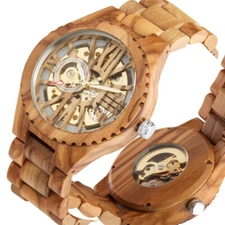 Handmade Men's Automatic Mechanical Wristwatch Adjustable Wooden Bracelet Watch