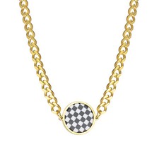 Gold Stainless Steel Curb Chain Necklace Pendant Round Charms For Women 18inch