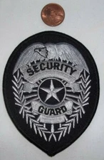 NOS Embroidered Shoulder Patch SECURITY GUARD Silver Grey on Black Shield Shape