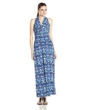 NINE WEST -Women's Sleeveless Chevron-print Maxi Dress , Size :  16, color: Blue