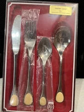 Furst Besteck  "Happy Days"  4 Piece Amber insert flatware set  MCM & MIB