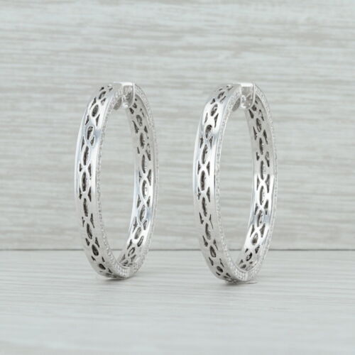 2.50ctw Diamante Interno Fuori Orecchini a Cerchio 18k Oro Bianco 32.8mm Donna - Foto 4 di 6