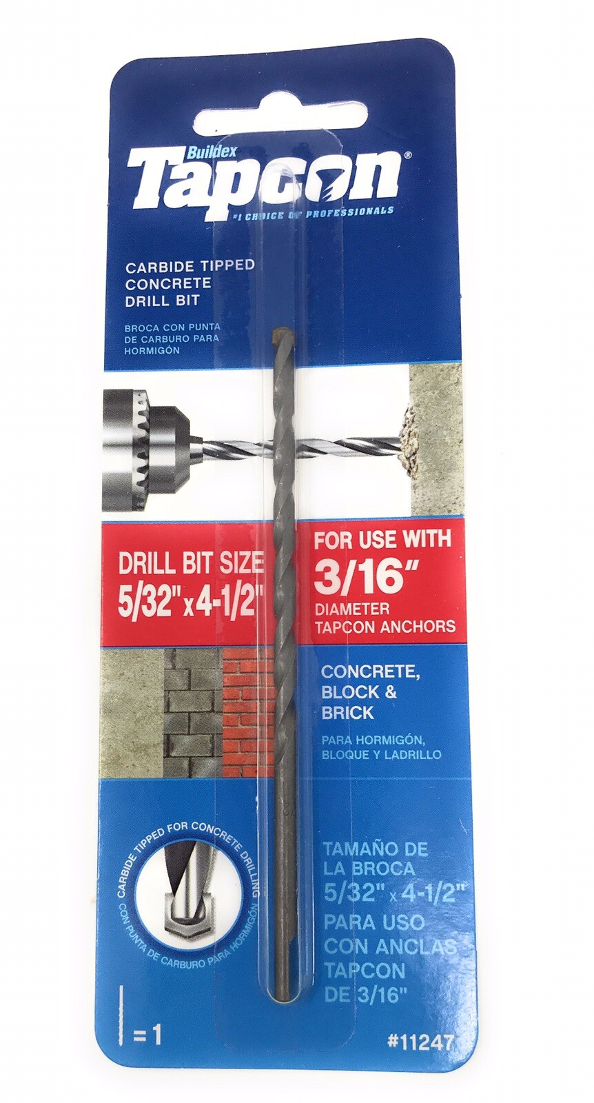 Tapcon 11247 5/32" x 41/2" Carbide Tipped Drill Bits 4 pk Concrete