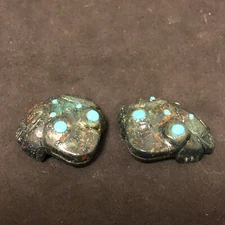 Zuni Ocean Jasper Twin Frogs Pair Fetish - Reynold Lunasee Turquoise Eyes 1200