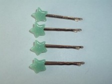 GREEN PLASTIC STARS BOBBY PINS UP DO HAIR ACCESSORY
