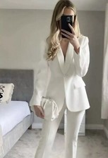 ZARA WOMEN NEW DINNER JACKET LAPEL TUXEDO  OYSTER WHITE 2922/046 SIZE L