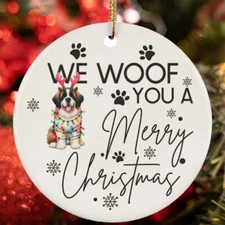 Merry Christmas St. Bernard Dog Woof Xmas Lover Ornament Gift Tree Decor Hanging