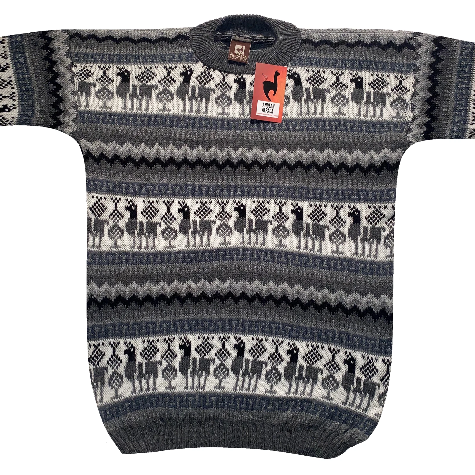 MEN HANDMADE ANDEAN ALPACA GRAY SWEATSHIRT SWEATER SZ M