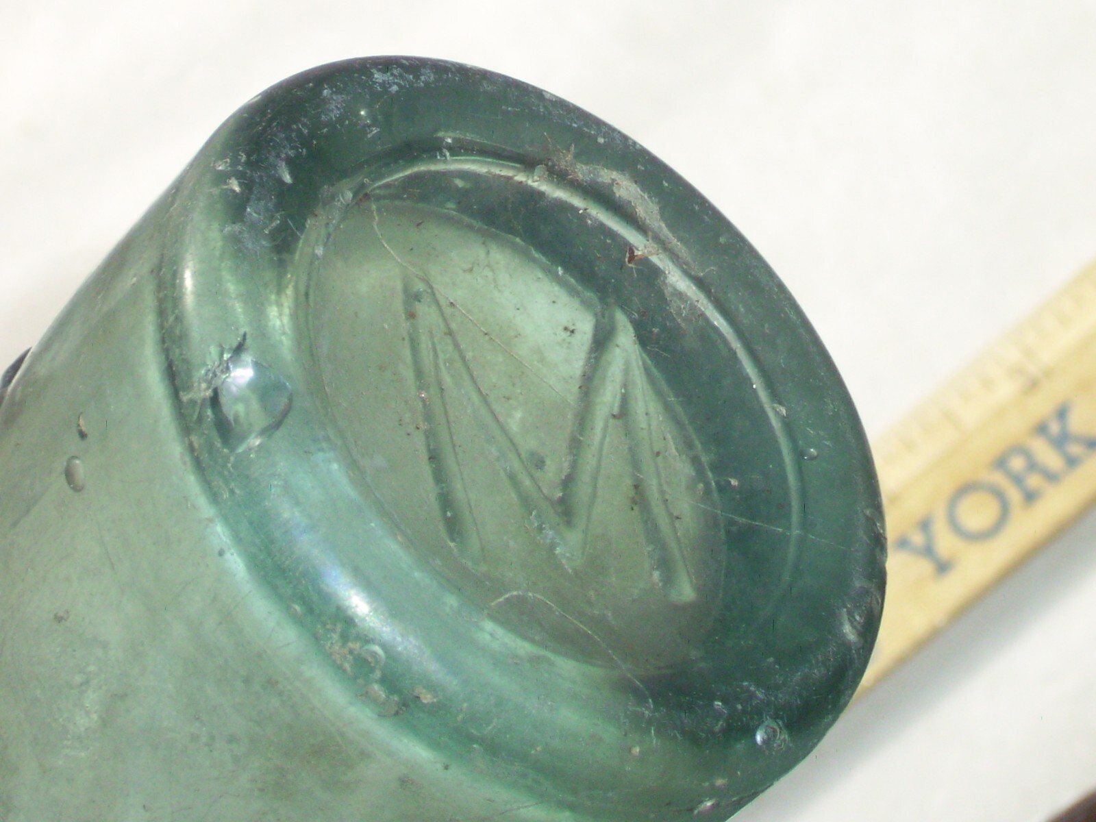 Vintage blue embossed  E. Marsili Harrisburg, Pa. affixed blob top glass bottle