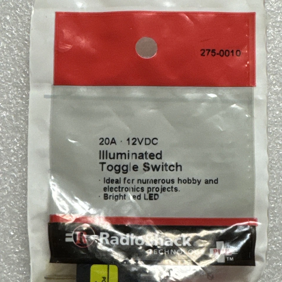 Radio Shack Illuminated Toggle Switch 20A 12VDC Red, 275-0010. New! Foto 2 de 4