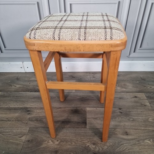 Single Vintage Retro Solid Wooden Mid Century Modern Fabric Kitchen Stool Seat - Picture 3 of 24