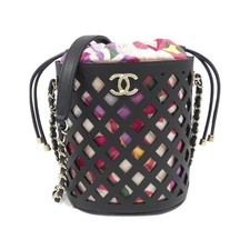 Chanel As2378 Punching Calf Print Fabric Shoulder Bag Women Black One Size