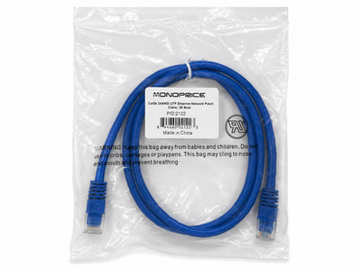 Monoprice 3FT Cat5e Ethernet Patch Cable Blue RJ45 24AWG UTP 2122