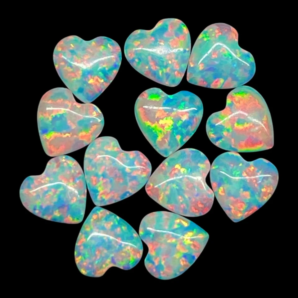 12 Pcs Australian Opal 4mm Heart Cabochon AAA Quality Lab Created Gemstone Lot - Image 2 of 4
