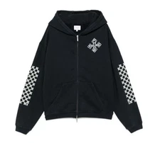 RHUDE CROSS LOGO VINTAGE BLACK ZIP UP MEN'S HOODIE XL NWT