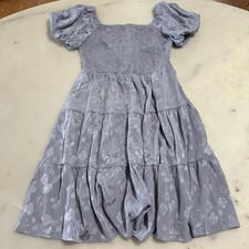 NWT Fashion Mini Dress Small Blue Smocked Bodice Puff Sleeve Boho Tiered Festive